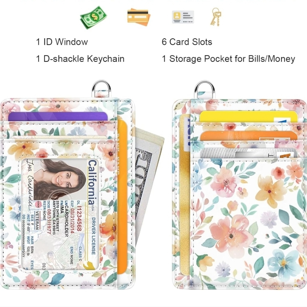 Floral Card Holder Wallet with Keychain